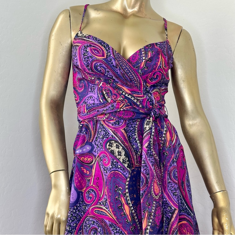 TRINA TURK DEVENDRA ‘ULTRA VIOLET’ 100% Silk fit & flare paisley print dress 0 - Picture 3 of 10